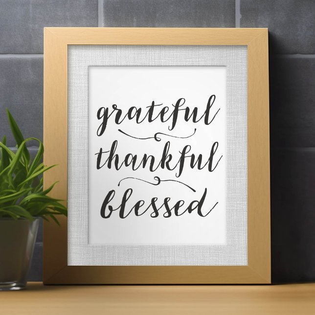 Cartão De Festividades Grateful Thankful Blessed Rústico Script (Card that fits into a frame)