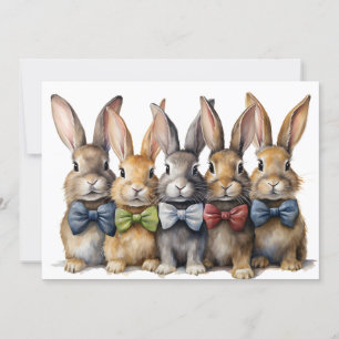 Cartão De Festividades Gravata Borboleta de Coelho Chique Aquarela