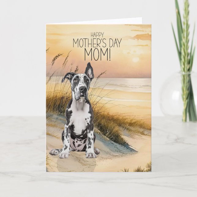 Cartão De Festividades Great Dane Dog Sunset Beach Mother's Day (Frente)
