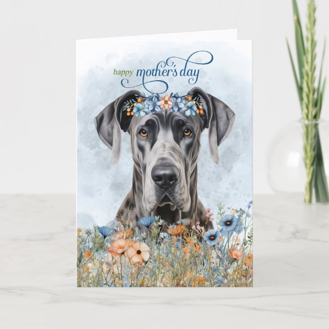 Cartão De Festividades Great Dane Dog Wildflowers Mother's Day (Frente)