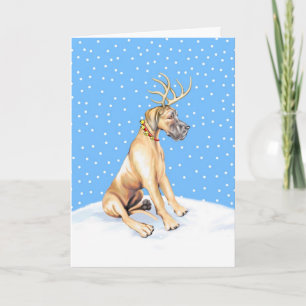 Cartão De Festividades Great Dane Reindeer Christmas Fawn UC