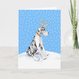 Cartão De Festividades Great Dane Reindeer Christmas Harlequin UC