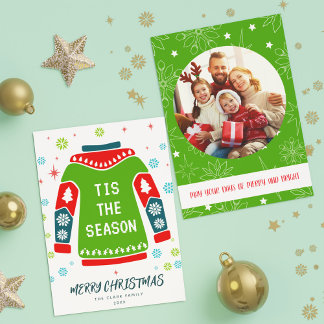 Cartão De Festividades Green 1 Photo Family Ugly Sweater Esta é a estação