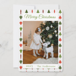 Cartão De Festividades Green and Red Christmas Tree Photo 