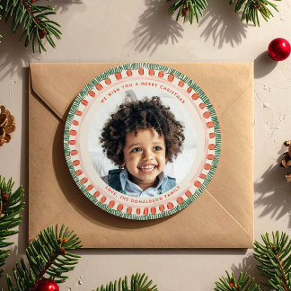 Cartão De Festividades Green and Red Watercolor Fringe Photo Circle