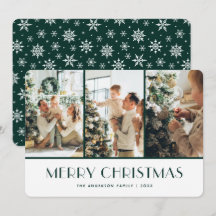 Green and White Snowflakes Photo Christmas Card