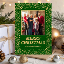 Green & Antique-Gold Family Photo Christmas
