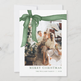 Cartão De Festividades Green Bow Christmas Photo Holiday Card