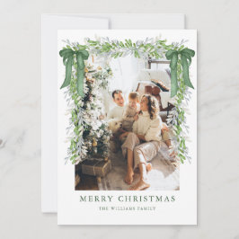Cartão De Festividades Green Bow Garland Christmas Photo Holiday Card