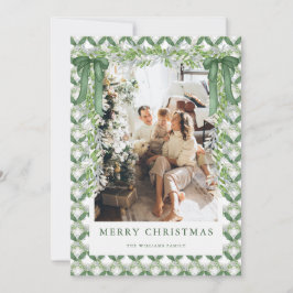 Cartão De Festividades Green Bow Vintage Christmas Photo Holiday Card