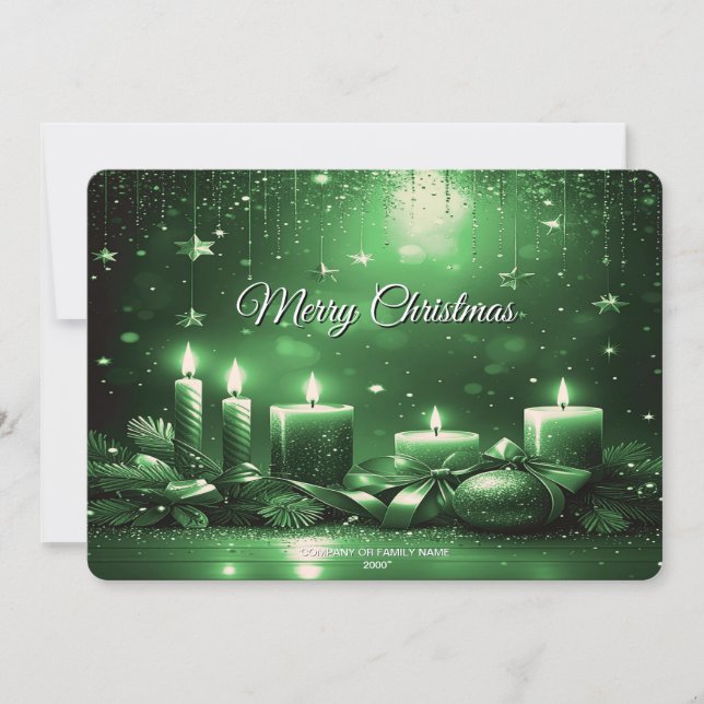 Cartão De Festividades Green Candles Christmas Holiday Card (Frente)