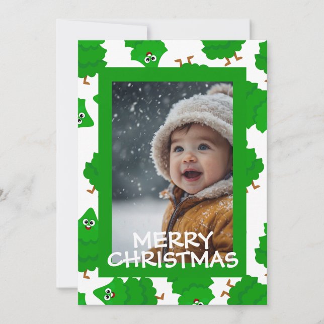 Cartão De Festividades Green Christmas Photo Card with Baby Personalized (Frente)
