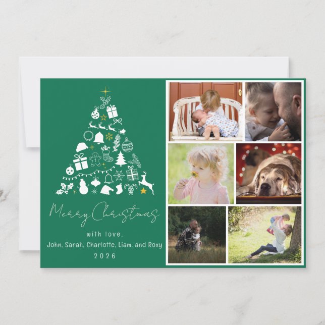 Cartão De Festividades Green Christmas Tree Design Flat Holiday Card (Frente)
