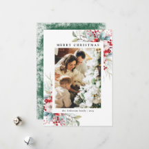 Green Elegant Holly Berries Feliz Foto de Natal