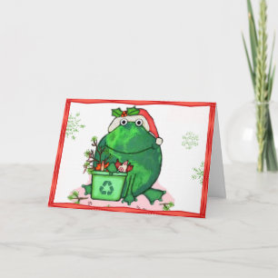 Cartão De Festividades Green Environment Christmas Santa Frog Card