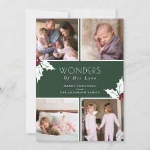 Cartão De Festividades Green Four Photo Christmas Holly