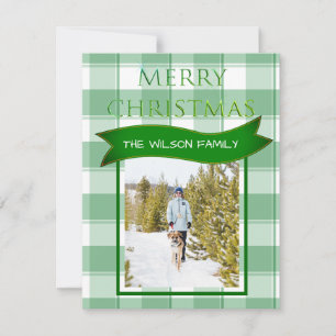 Cartão De Festividades Green Gingham Check Country Christmas Photo Holid
