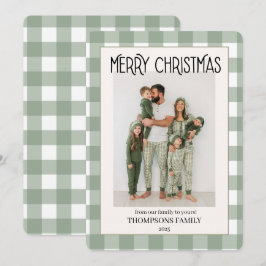 Cartão De Festividades Green Gingham Holiday Family Photo Card