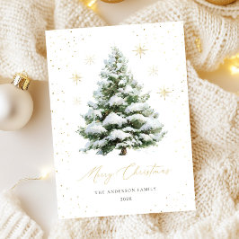 Cartão De Festividades Green Gold Pine Tree Christmas Card