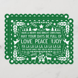 Cartão De Festividades Green Love Peace Joy papel picado Natal