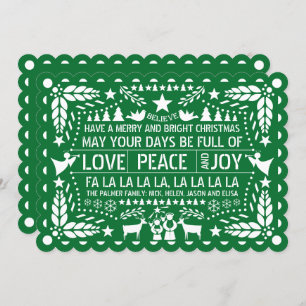 Cartão De Festividades Green Love Peace Joy papel picado Natal