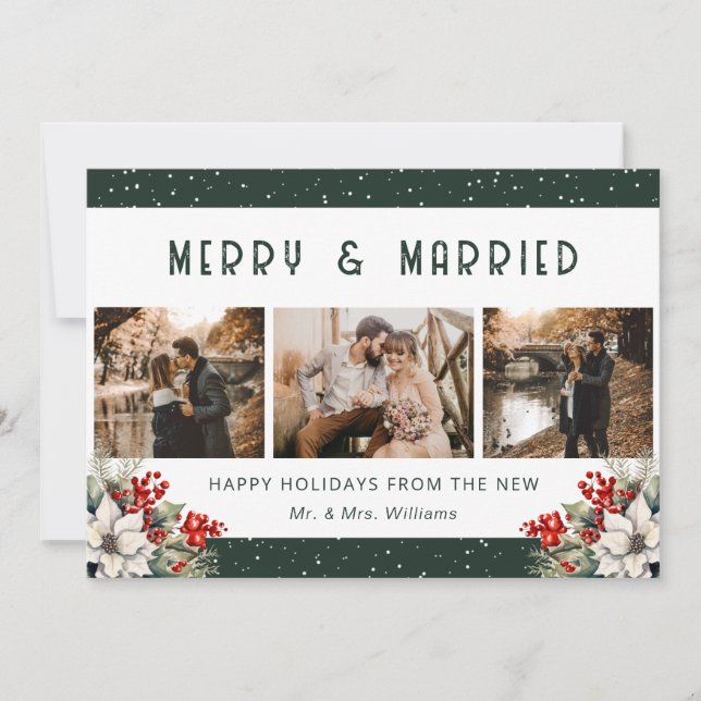 Cartão De Festividades Green Married Newlywed Botanical Photo (Frente)