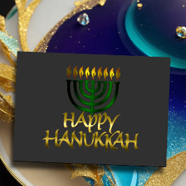 Cartão De Festividades Green Menorah Flames Happy Hanukkah Card