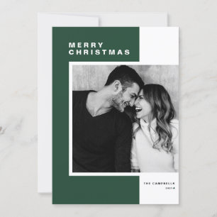 Cartão De Festividades Green Minimalist Block Merry Christmas Photo (Bloc