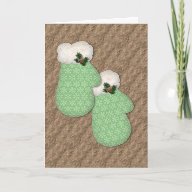 Cartão De Festividades Green Mittens Large Font Christmas Card (Frente)