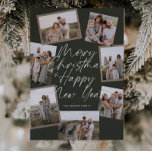 Cartão De Festividades Green Modern Boho 8 Photo Collage Natal<br><div class="desc">Esta placa lisa de Natal moderna e minimalista apresenta tipografia escrita à mão e uma colagem de fotos. Insira suas fotos favoritas e personalize-as de acordo com o seu gosto. Fotos de prostooleh / Freepik.</div>