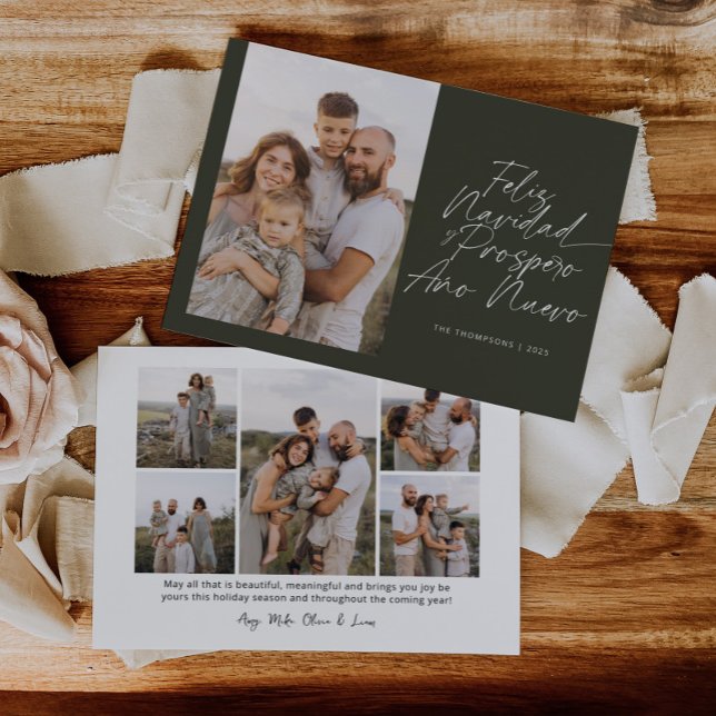 Cartão De Festividades Green Modern Feliz Navidad Script Natal (Criador carregado)