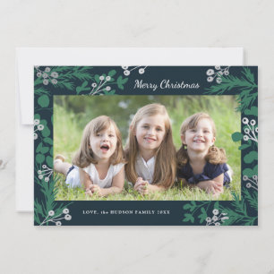Cartão De Festividades Green Pine Silver Foil Berries Christmas One Photo