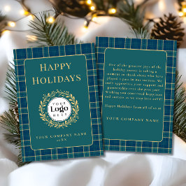 Cartão De Festividades Green Plaid Business Logo Holiday Thank You Card