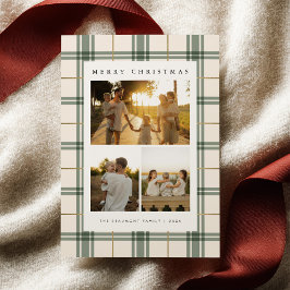 Cartão De Festividades Green Plaid Christmas Card with Photo