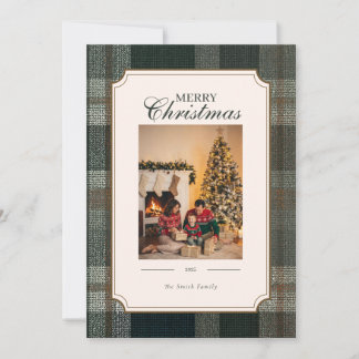 Cartão De Festividades Green Plaid Christmas Three Photo Holiday Card