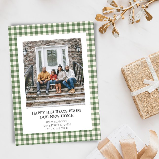 Cartão De Festividades Green Plaid New Home Moving Christmas Photo (Criador carregado)