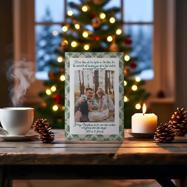 Cartão De Festividades Green Plaid Portrait Photo Christmas Holiday Card