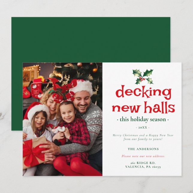 Cartão De Festividades Green Red Holly Deck New Halls Página inicial (Frente/Verso)