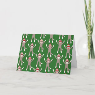 Cartão De Festividades Green Sock Monkey Print
