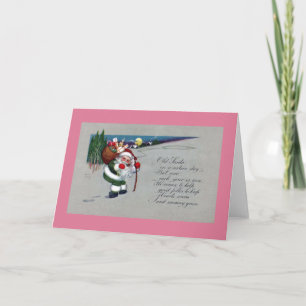 Cartão De Festividades Green Suited Santa Hikes Up Hill Vintage Christmas