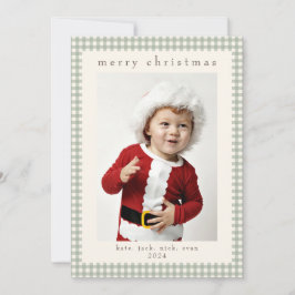 Cartão De Festividades Green Vintage Gingham Photo Card for Christmas