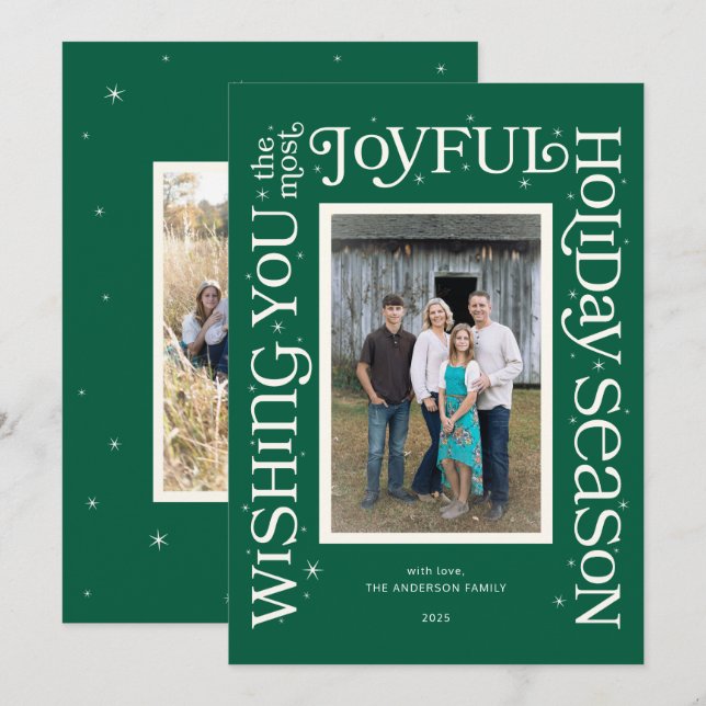 Cartão De Festividades Green Wishing You the Most Joyful Season  (Frente/Verso)