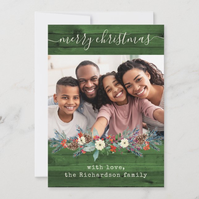 Cartão De Festividades Greenerescência de Natal Russo Verde | Fotografia  (Frente)