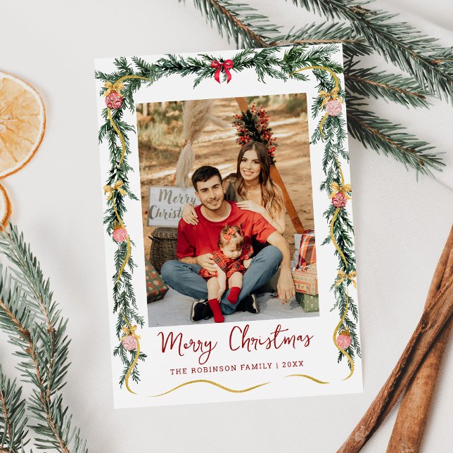 Cartão De Festividades Greenerescência Festiva e Arcos Feliz Natal 1 Foto (Criador carregado)