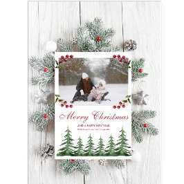Cartão De Festividades Greeneric Botanical Pine Trees Snow Foto de Natal