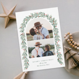 Cartão De Festividades Greenery Arch Modern Script 2 Foto Natal