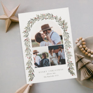 Cartão De Festividades Greenery Arch Modern Script 3 Foto Natal