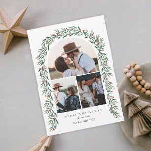 Cartão De Festividades Greenery Arch Modern Script 3 Foto Natal