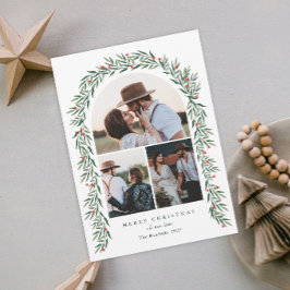 Cartão De Festividades Greenery Arch Modern Script 3 Foto Natal