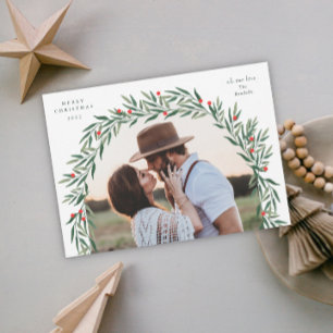 Cartão De Festividades Greenery Arch Modern Script Foto de Natal